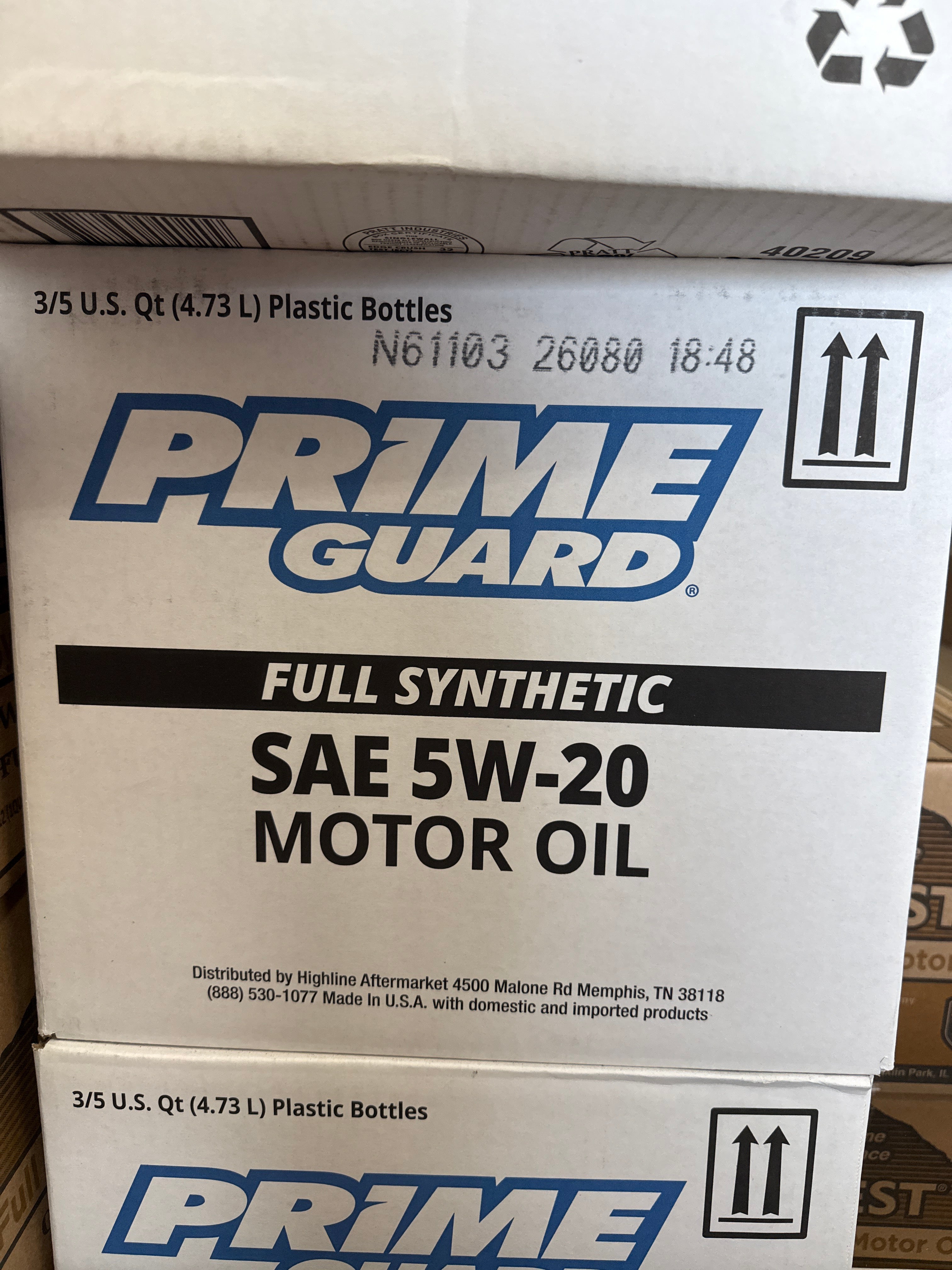 Prime 5W-20 Motor Oil Full Synthetic 5QT Bottle -PGSYN5205Q - 3pk